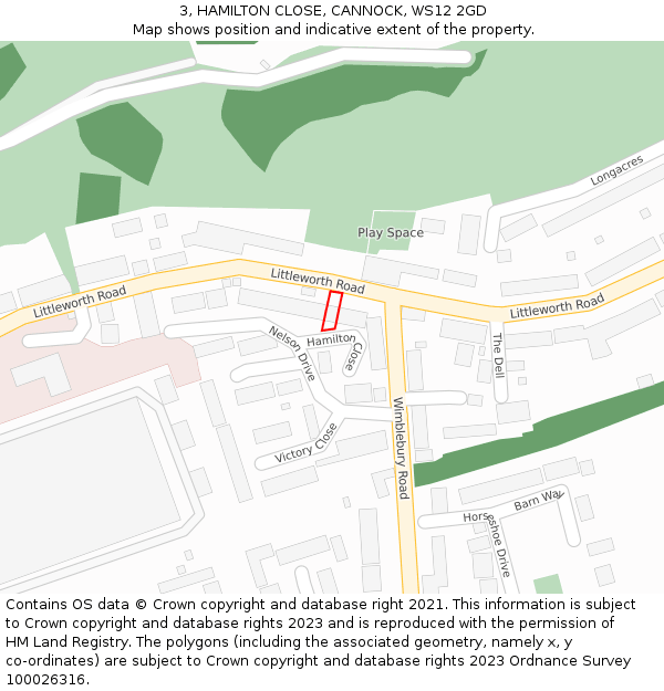 3, HAMILTON CLOSE, CANNOCK, WS12 2GD: Location map and indicative extent of plot