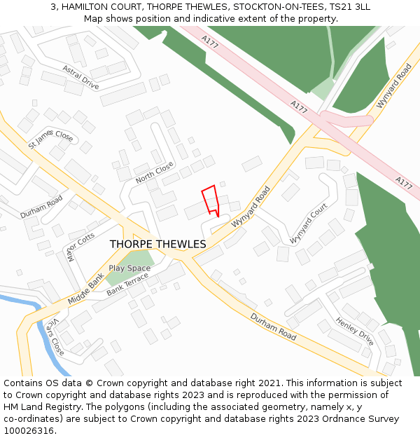 3, HAMILTON COURT, THORPE THEWLES, STOCKTON-ON-TEES, TS21 3LL: Location map and indicative extent of plot