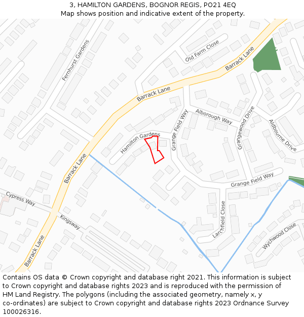 3, HAMILTON GARDENS, BOGNOR REGIS, PO21 4EQ: Location map and indicative extent of plot