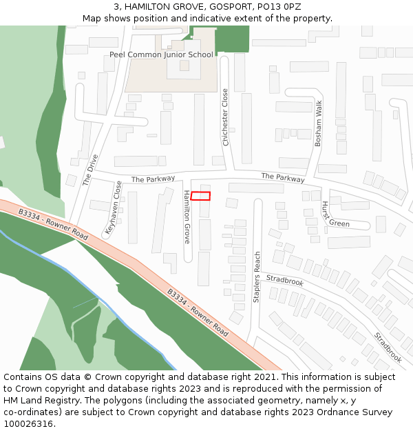 3, HAMILTON GROVE, GOSPORT, PO13 0PZ: Location map and indicative extent of plot