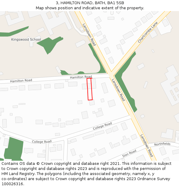 3, HAMILTON ROAD, BATH, BA1 5SB: Location map and indicative extent of plot