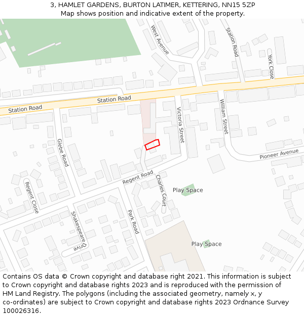 3, HAMLET GARDENS, BURTON LATIMER, KETTERING, NN15 5ZP: Location map and indicative extent of plot