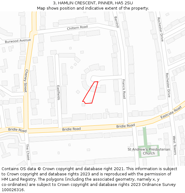 3, HAMLIN CRESCENT, PINNER, HA5 2SU: Location map and indicative extent of plot
