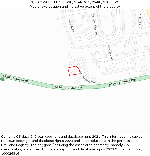 3, HAMMARSFIELD CLOSE, STANDON, WARE, SG11 1PG: Location map and indicative extent of plot