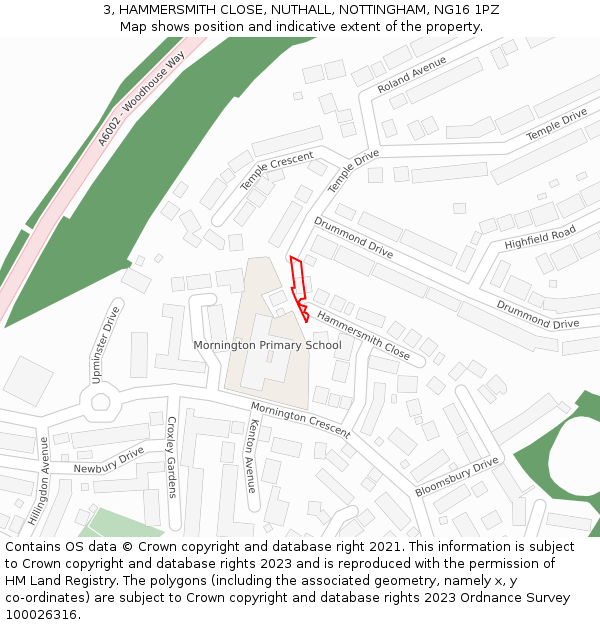 3, HAMMERSMITH CLOSE, NUTHALL, NOTTINGHAM, NG16 1PZ: Location map and indicative extent of plot