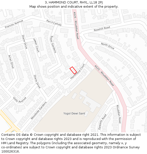 3, HAMMOND COURT, RHYL, LL18 2PJ: Location map and indicative extent of plot