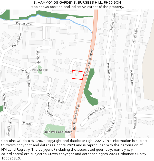 3, HAMMONDS GARDENS, BURGESS HILL, RH15 9QN: Location map and indicative extent of plot