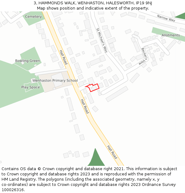 3, HAMMONDS WALK, WENHASTON, HALESWORTH, IP19 9NJ: Location map and indicative extent of plot