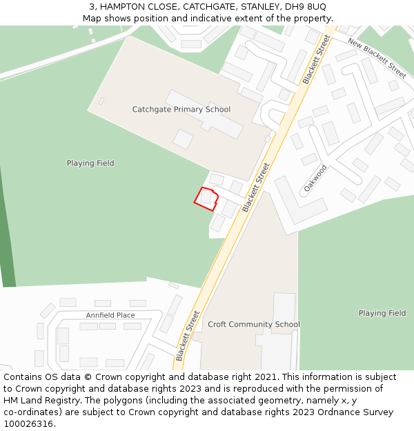 3, HAMPTON CLOSE, CATCHGATE, STANLEY, DH9 8UQ: Location map and indicative extent of plot