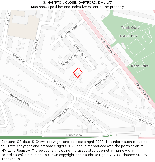 3, HAMPTON CLOSE, DARTFORD, DA1 1AT: Location map and indicative extent of plot