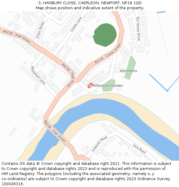 3, HANBURY CLOSE, CAERLEON, NEWPORT, NP18 1QD: Location map and indicative extent of plot
