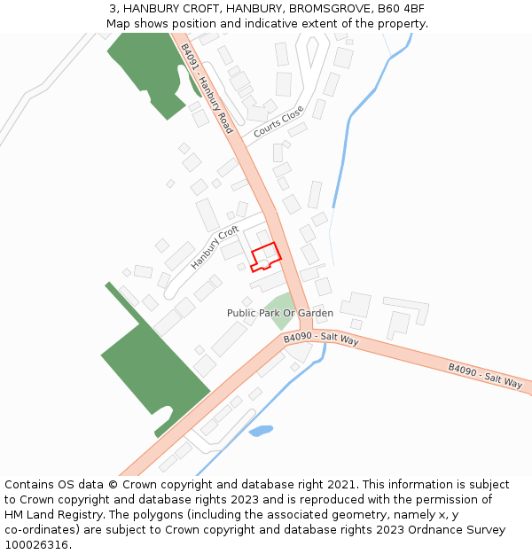 3, HANBURY CROFT, HANBURY, BROMSGROVE, B60 4BF: Location map and indicative extent of plot