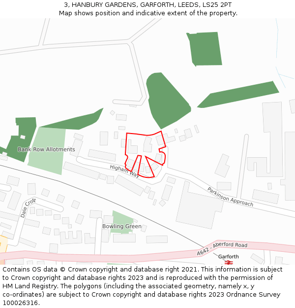 3, HANBURY GARDENS, GARFORTH, LEEDS, LS25 2PT: Location map and indicative extent of plot