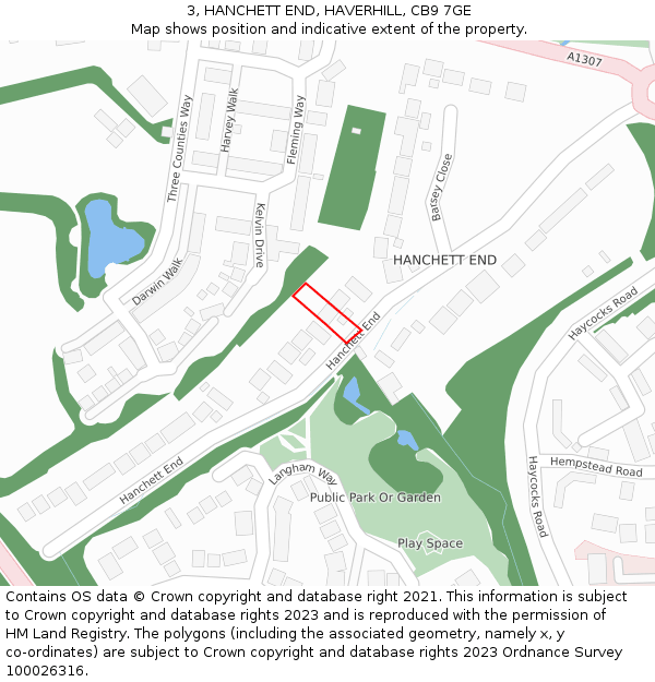 3, HANCHETT END, HAVERHILL, CB9 7GE: Location map and indicative extent of plot