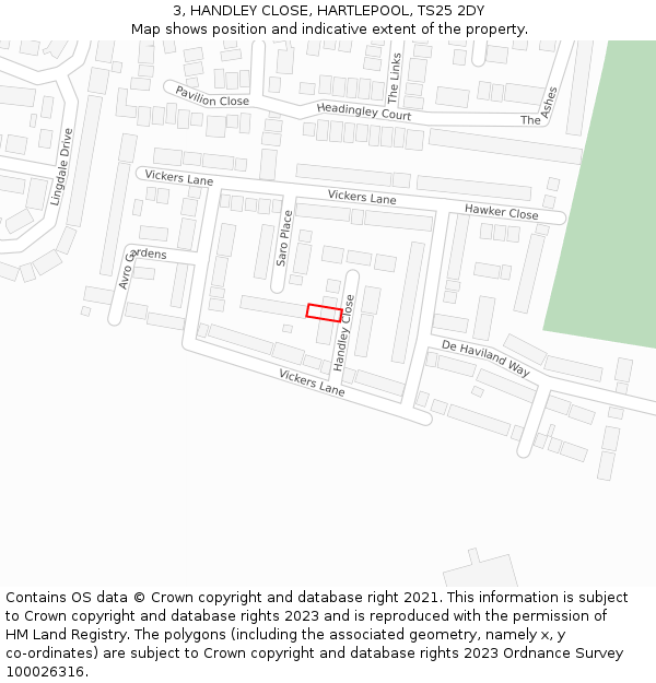 3, HANDLEY CLOSE, HARTLEPOOL, TS25 2DY: Location map and indicative extent of plot