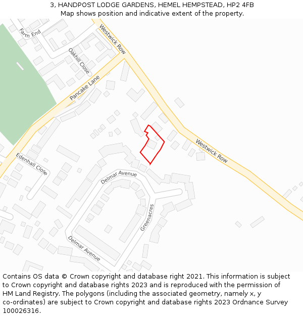 3, HANDPOST LODGE GARDENS, HEMEL HEMPSTEAD, HP2 4FB: Location map and indicative extent of plot