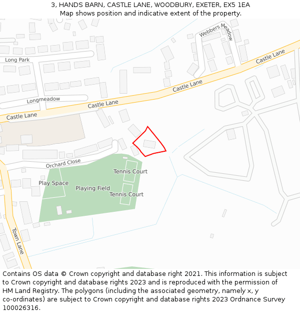 3, HANDS BARN, CASTLE LANE, WOODBURY, EXETER, EX5 1EA: Location map and indicative extent of plot