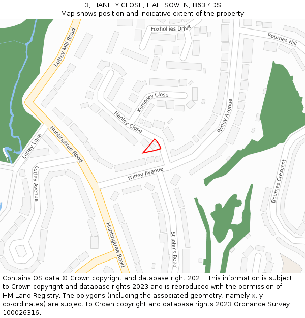 3, HANLEY CLOSE, HALESOWEN, B63 4DS: Location map and indicative extent of plot