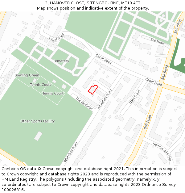 3, HANOVER CLOSE, SITTINGBOURNE, ME10 4ET: Location map and indicative extent of plot