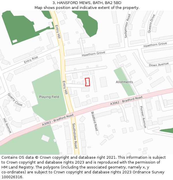 3, HANSFORD MEWS, BATH, BA2 5BD: Location map and indicative extent of plot