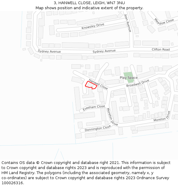 3, HANWELL CLOSE, LEIGH, WN7 3NU: Location map and indicative extent of plot