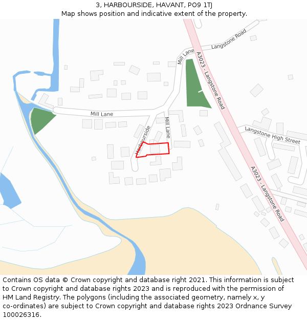 3, HARBOURSIDE, HAVANT, PO9 1TJ: Location map and indicative extent of plot