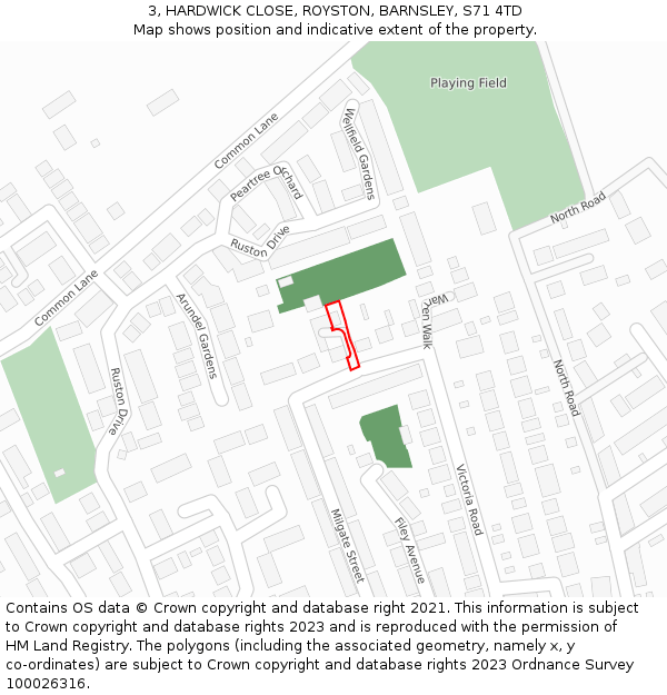 3, HARDWICK CLOSE, ROYSTON, BARNSLEY, S71 4TD: Location map and indicative extent of plot