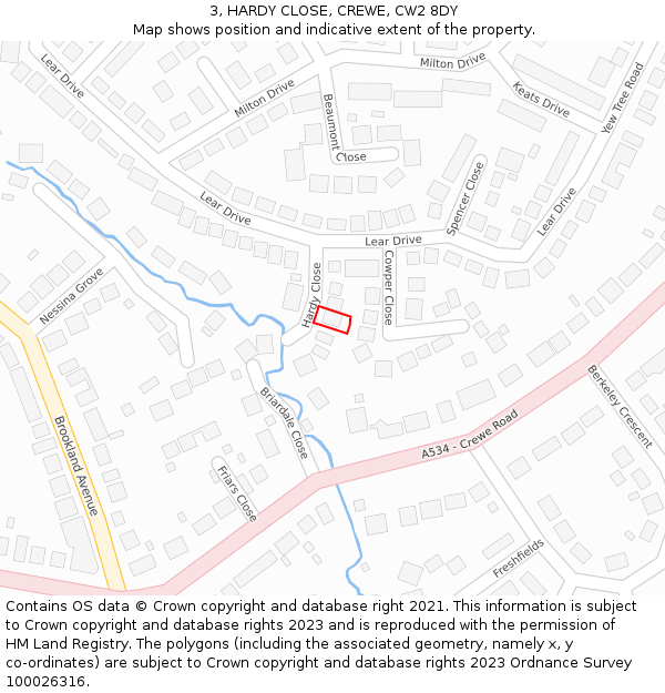 3, HARDY CLOSE, CREWE, CW2 8DY: Location map and indicative extent of plot