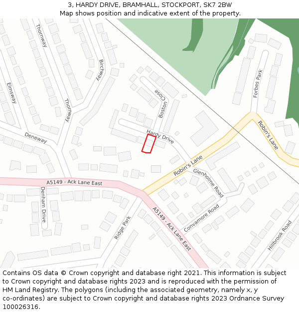 3, HARDY DRIVE, BRAMHALL, STOCKPORT, SK7 2BW: Location map and indicative extent of plot