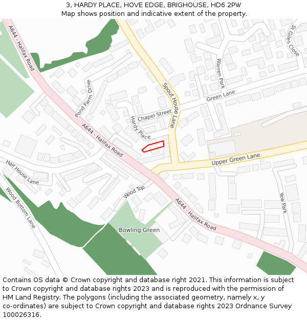 3, HARDY PLACE, HOVE EDGE, BRIGHOUSE, HD6 2PW: Location map and indicative extent of plot