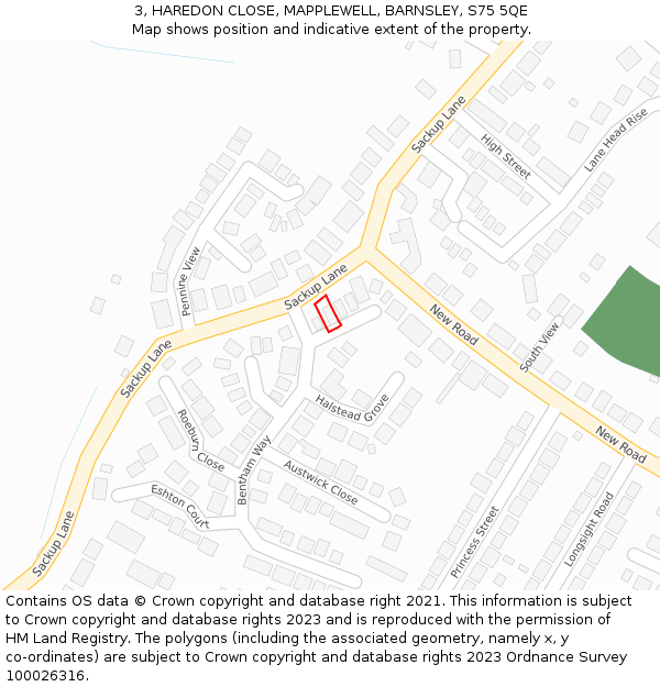 3, HAREDON CLOSE, MAPPLEWELL, BARNSLEY, S75 5QE: Location map and indicative extent of plot