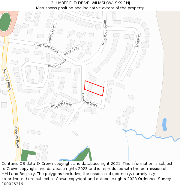 3, HAREFIELD DRIVE, WILMSLOW, SK9 1NJ: Location map and indicative extent of plot