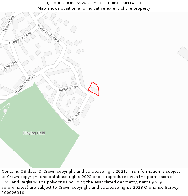 3, HARES RUN, MAWSLEY, KETTERING, NN14 1TG: Location map and indicative extent of plot