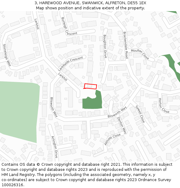 3, HAREWOOD AVENUE, SWANWICK, ALFRETON, DE55 1EX: Location map and indicative extent of plot