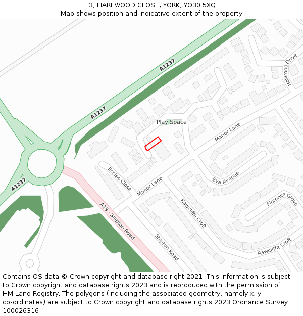 3, HAREWOOD CLOSE, YORK, YO30 5XQ: Location map and indicative extent of plot