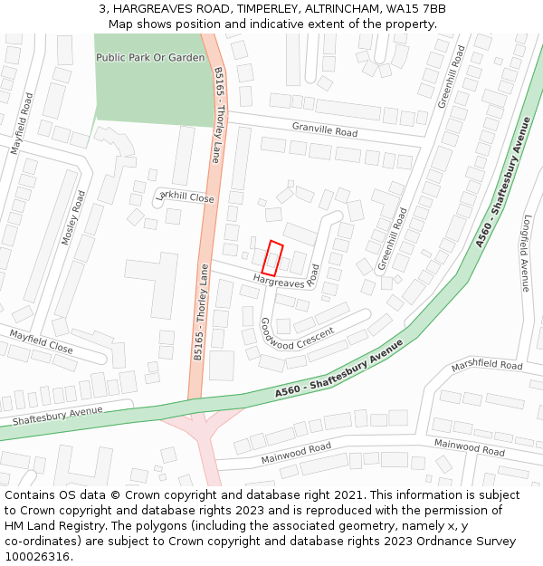 3, HARGREAVES ROAD, TIMPERLEY, ALTRINCHAM, WA15 7BB: Location map and indicative extent of plot