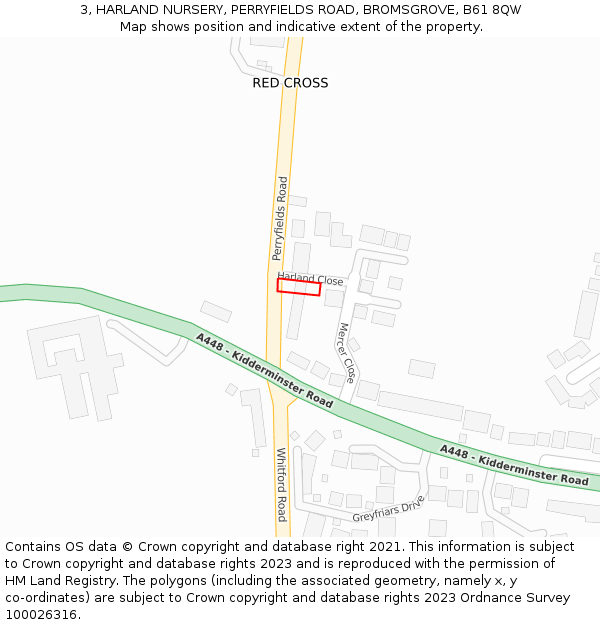 3, HARLAND NURSERY, PERRYFIELDS ROAD, BROMSGROVE, B61 8QW: Location map and indicative extent of plot