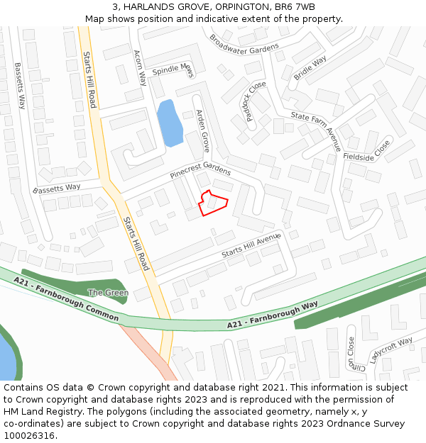 3, HARLANDS GROVE, ORPINGTON, BR6 7WB: Location map and indicative extent of plot