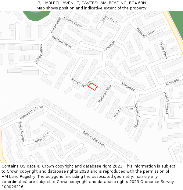 3, HARLECH AVENUE, CAVERSHAM, READING, RG4 6RN: Location map and indicative extent of plot