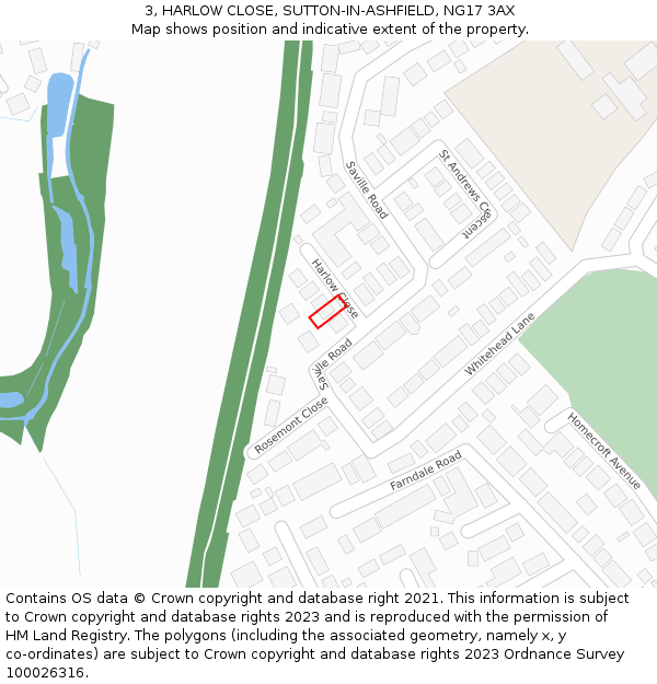 3, HARLOW CLOSE, SUTTON-IN-ASHFIELD, NG17 3AX: Location map and indicative extent of plot