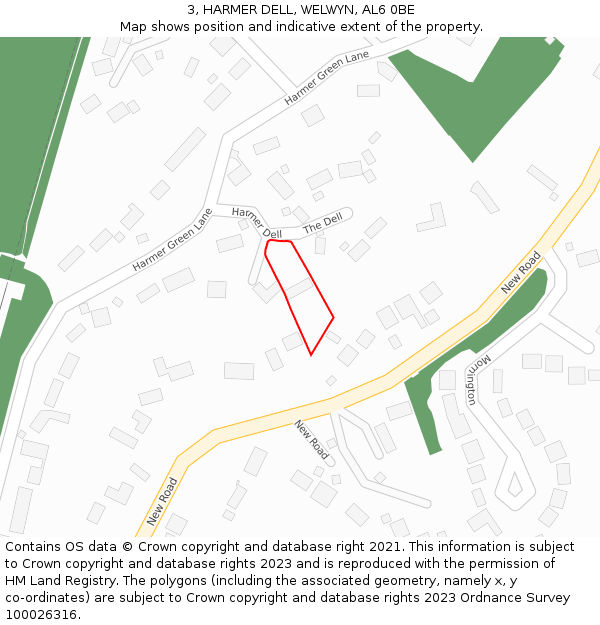 3, HARMER DELL, WELWYN, AL6 0BE: Location map and indicative extent of plot