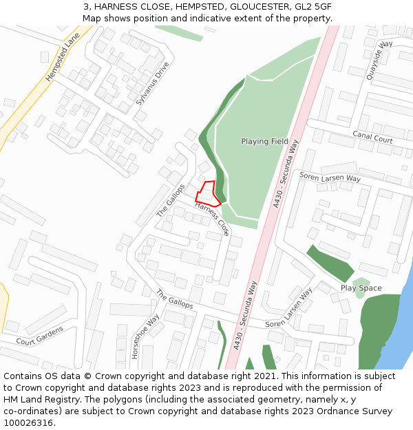 3, HARNESS CLOSE, HEMPSTED, GLOUCESTER, GL2 5GF: Location map and indicative extent of plot