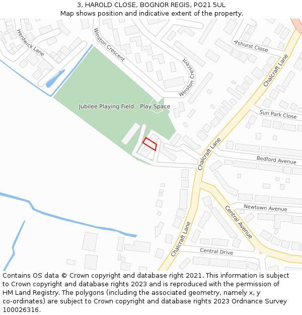 3, HAROLD CLOSE, BOGNOR REGIS, PO21 5UL: Location map and indicative extent of plot