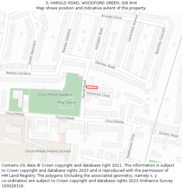 3, HAROLD ROAD, WOODFORD GREEN, IG8 9HX: Location map and indicative extent of plot
