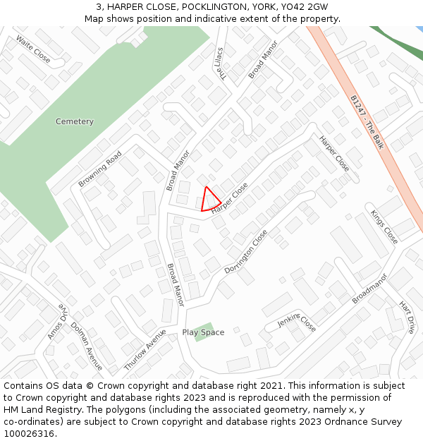 3, HARPER CLOSE, POCKLINGTON, YORK, YO42 2GW: Location map and indicative extent of plot