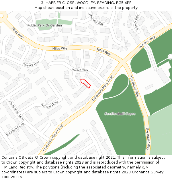 3, HARRIER CLOSE, WOODLEY, READING, RG5 4PE: Location map and indicative extent of plot