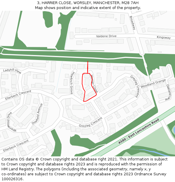 3, HARRIER CLOSE, WORSLEY, MANCHESTER, M28 7AH: Location map and indicative extent of plot