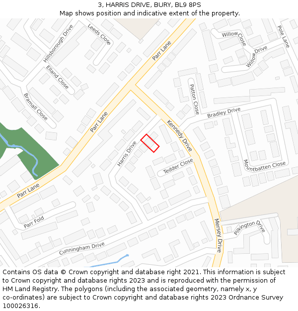 3, HARRIS DRIVE, BURY, BL9 8PS: Location map and indicative extent of plot