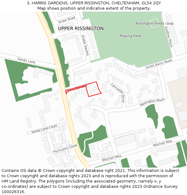 3, HARRIS GARDENS, UPPER RISSINGTON, CHELTENHAM, GL54 2QY: Location map and indicative extent of plot