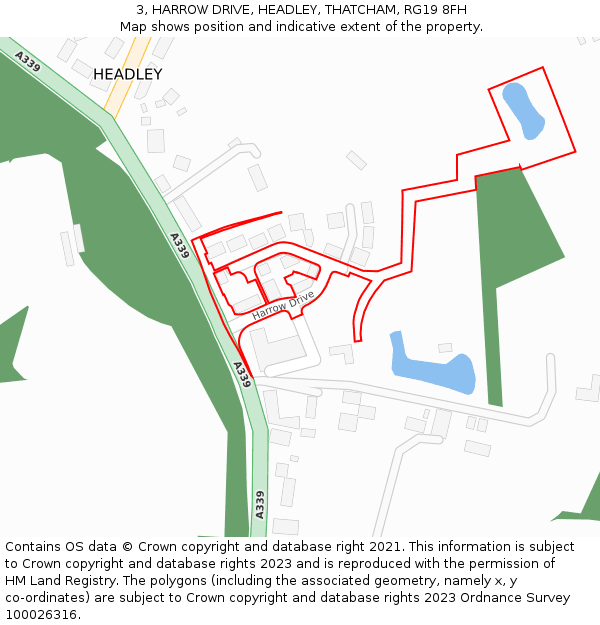 3, HARROW DRIVE, HEADLEY, THATCHAM, RG19 8FH: Location map and indicative extent of plot